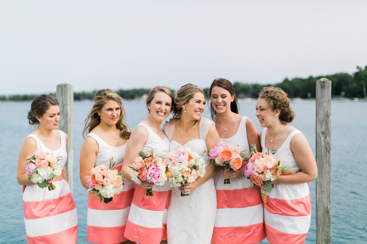 Beautiful bridesmaids | Coral Striped dresses | The Weber Photographers
