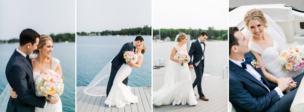 Bride & Groom kiss | Pier in Harbor Springs Michigan | The Weber Photographers