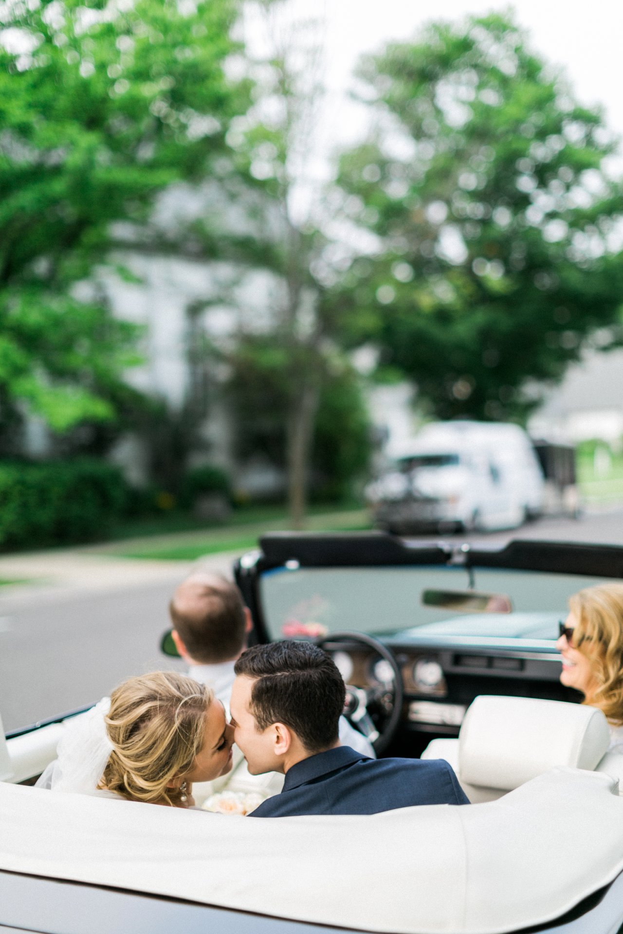 Classic car Bride & Groom exit | The Weber Photographers