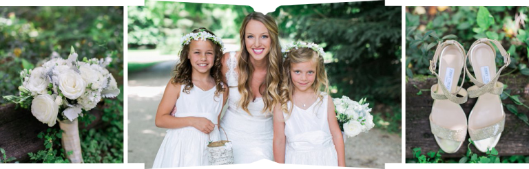 Jimmy Choo Gold Straps, a bride with the flower girls, Victoria's Floral Designs White Bridal bouquet