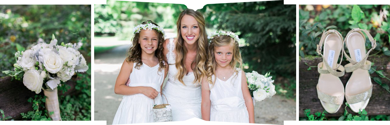 Jimmy Choo Gold Straps, a bride with the flower girls, Victoria's Floral Designs White Bridal bouquet