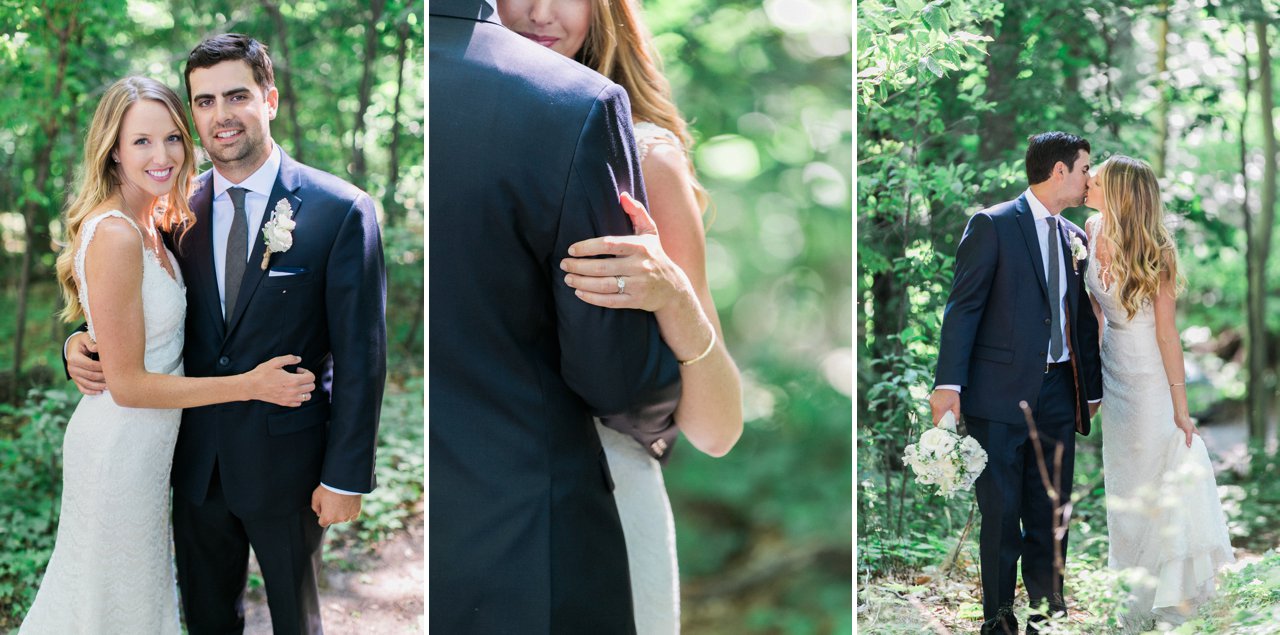 Bride and groom portraits in the woods in Frankfort, Michigan