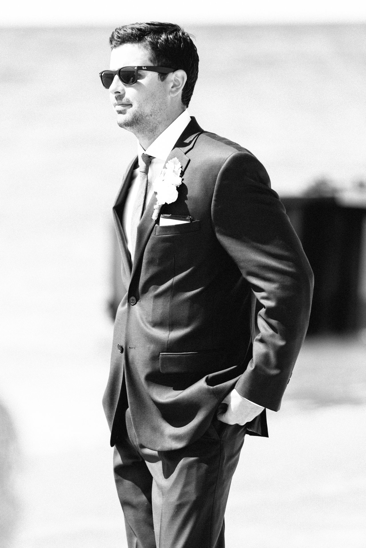 The groom along the waterfront in Frankfort, Michigan