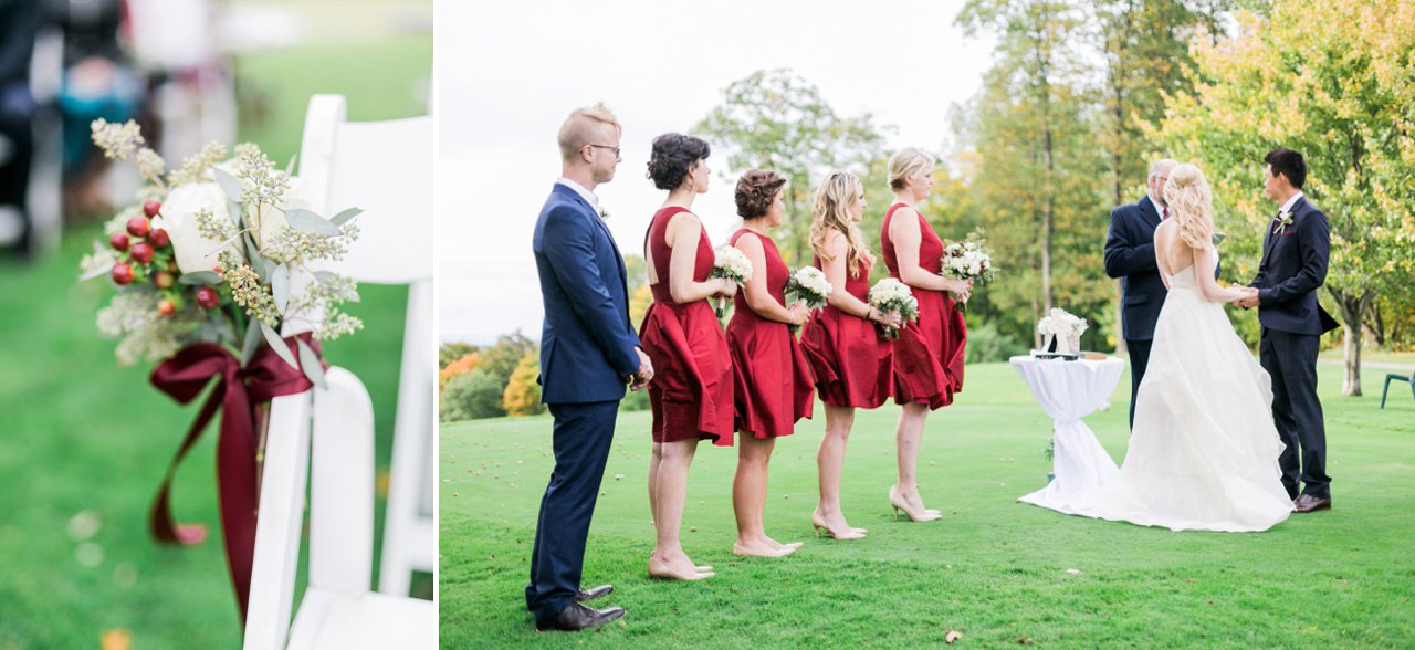 A wedding ceremony at the Birchwood Farms Country Club in Harbor Springs, Michigan in the fall