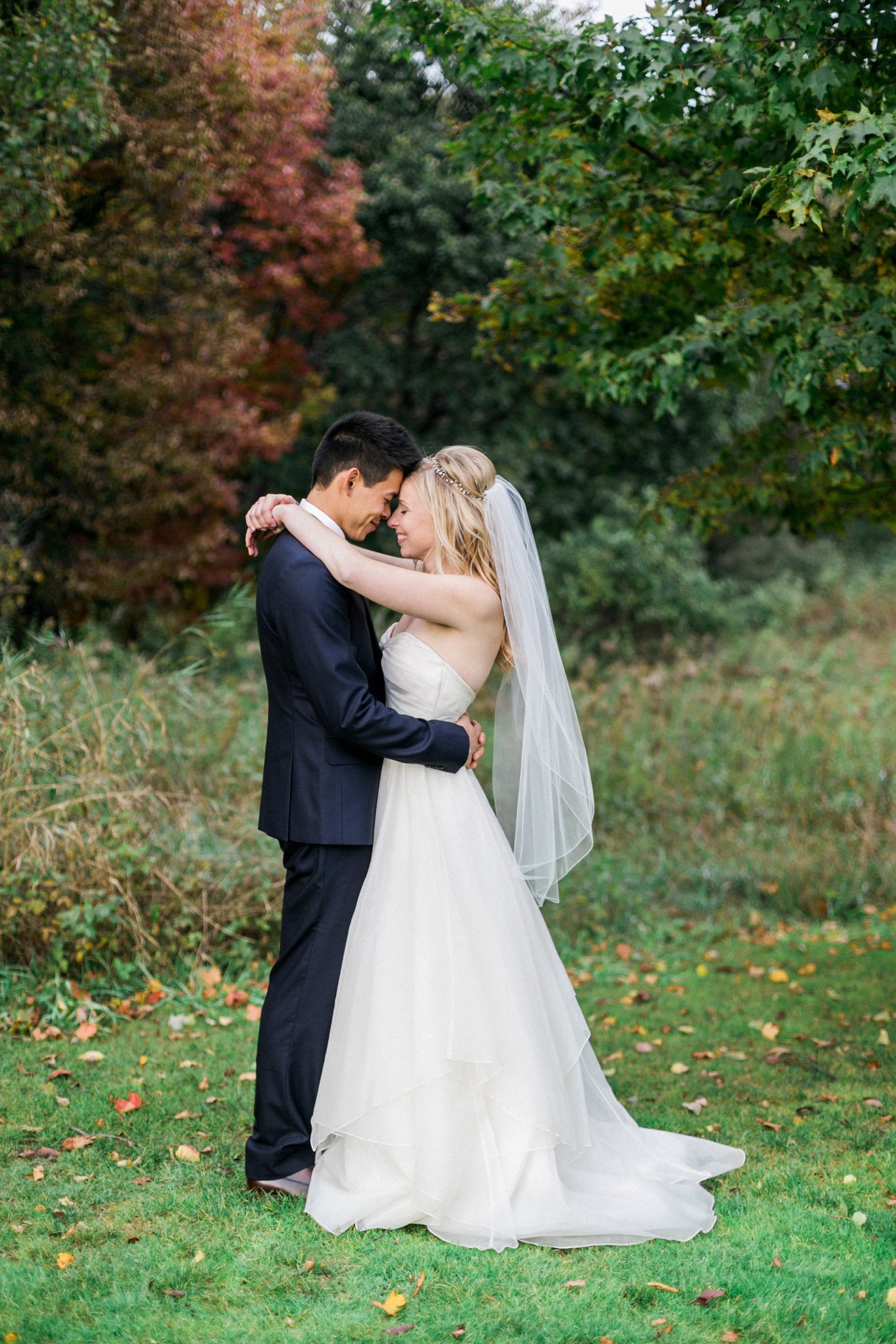 Bride and groom portraits in Michigan in the fall