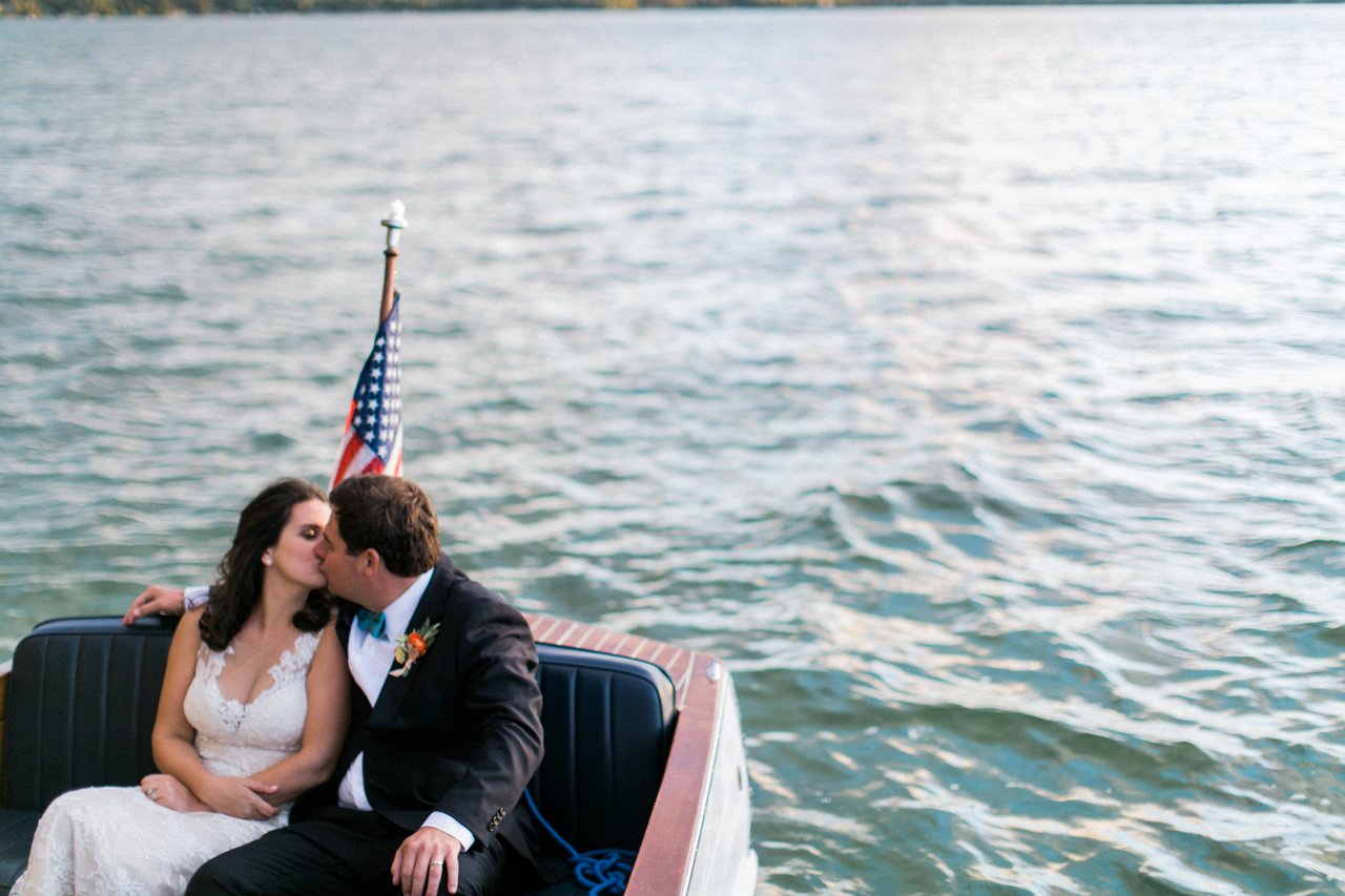 Chris Craft | Bride & Groom Kiss | Lake Leelanau Michigan | The Weber Photographers | Cory Weber
