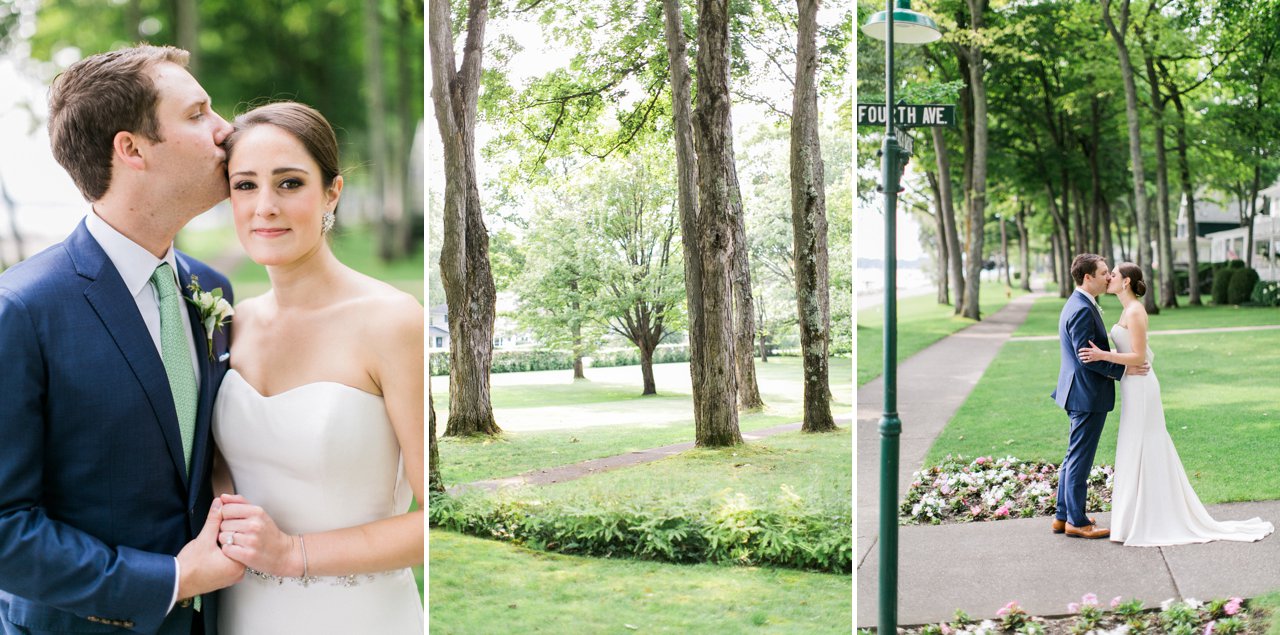Bride and groom portraits in downtown Harbor Springs, Michigan
