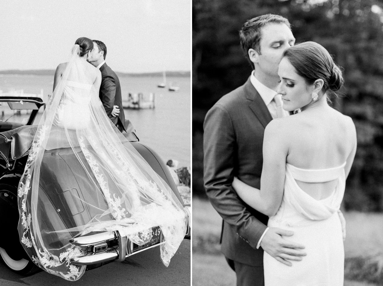 Black and white bride and groom portraits in Harbor Springs, Michigan