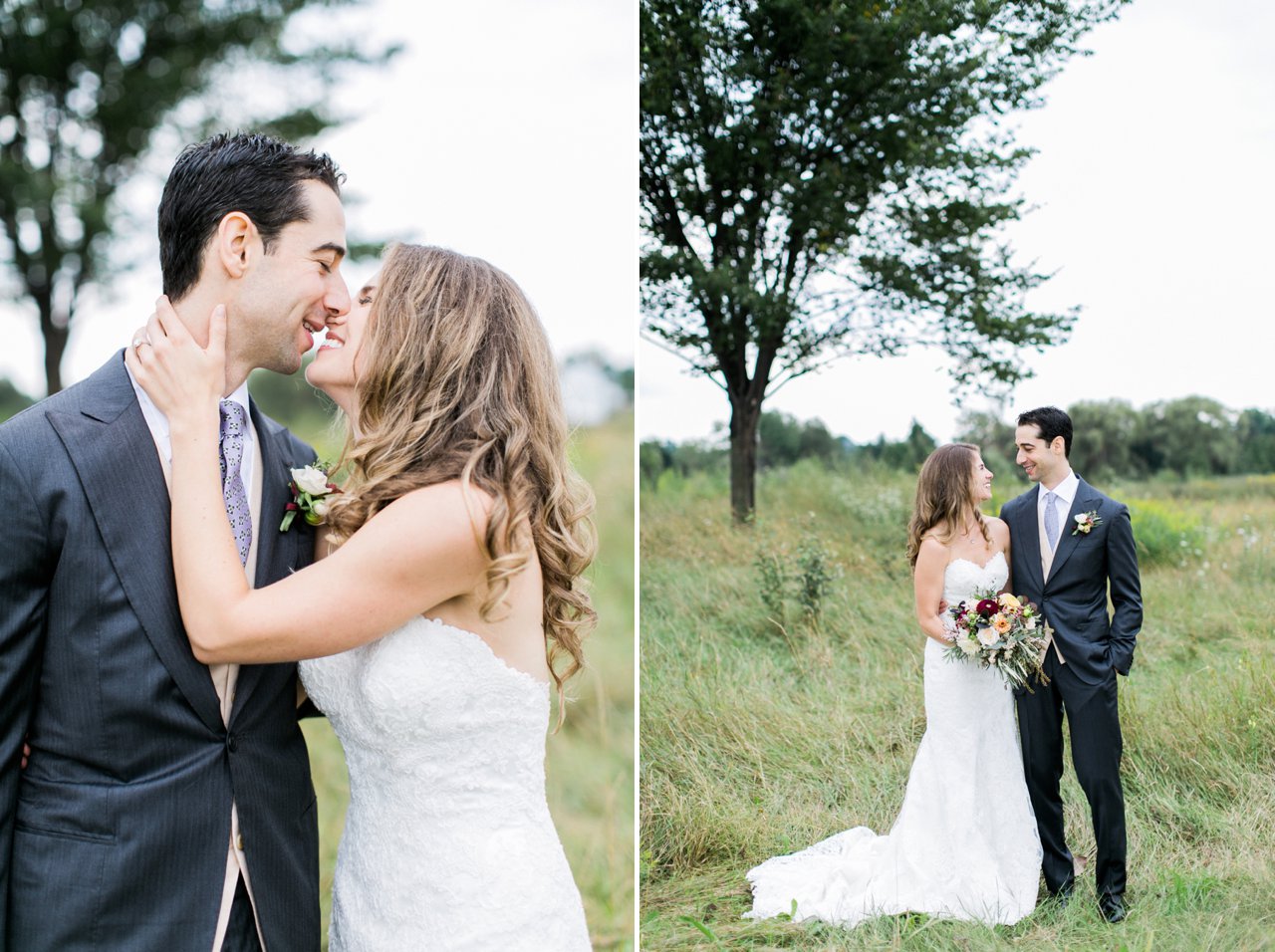This is a photo of two bride and groom portraits in Northern Michigan.