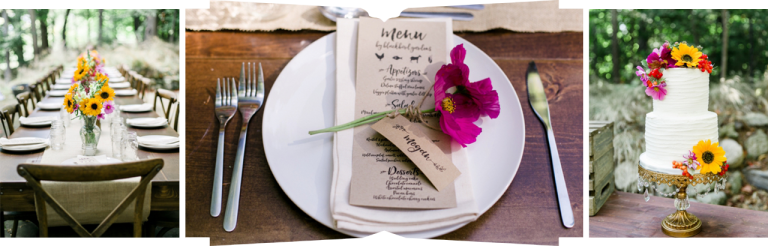 This is a collage of wedding reception details in Charlevoix, Michigan. 