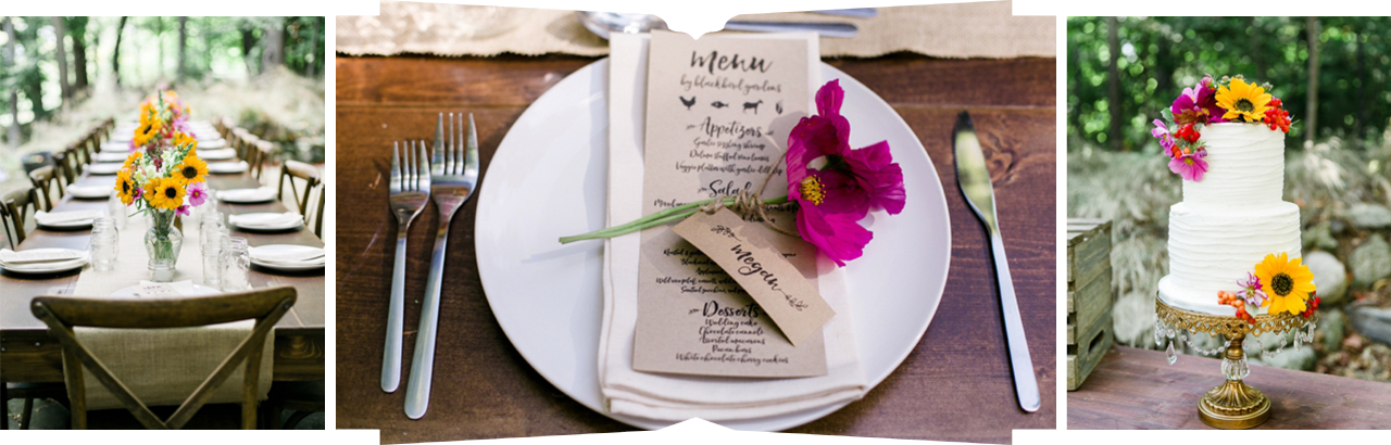 This is a collage of wedding reception details in Charlevoix, Michigan. 