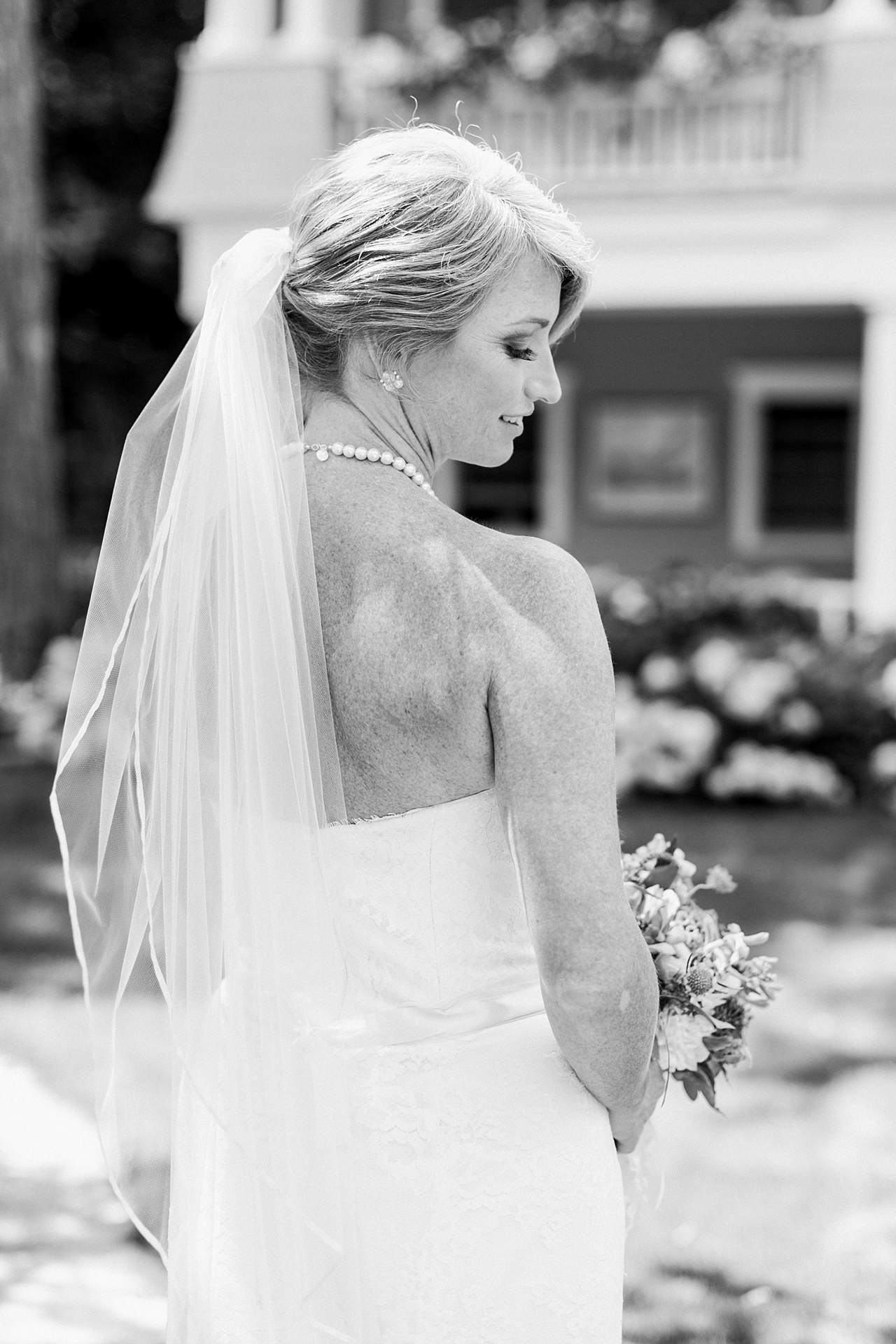 Black and white portrait of a bride in Northern Michigan