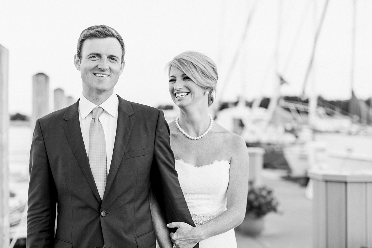 Black and white bride and groom portraits at Harbor Springs marina