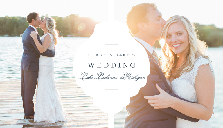 This is a photo of a bride and groom taking portraits at sunset on Lake Leelanau