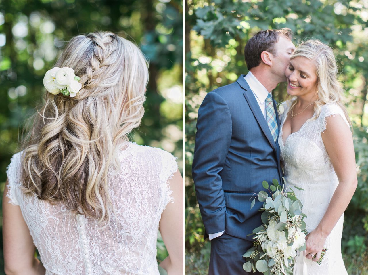 This is a bride and groom taking portraits in the woods at Fountain Point Resort 
