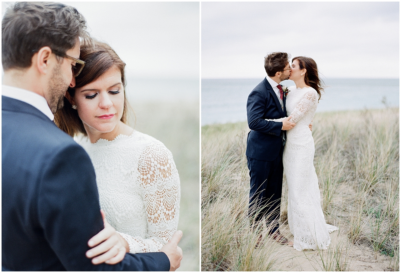 Bride and groom portraits in Glen Arbor, Michigan