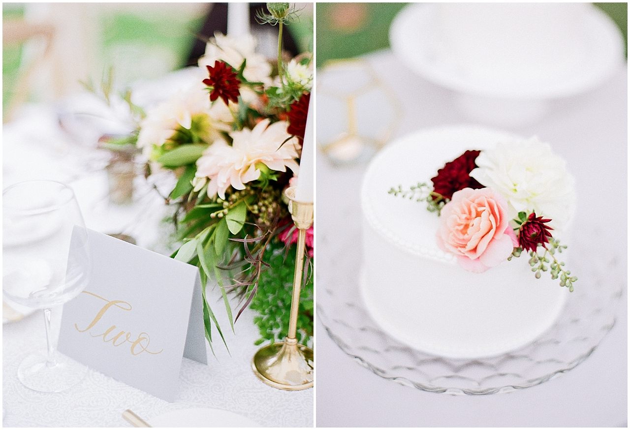 A white wedding cake at The Leelanau School in Glen Arbor, Michigan