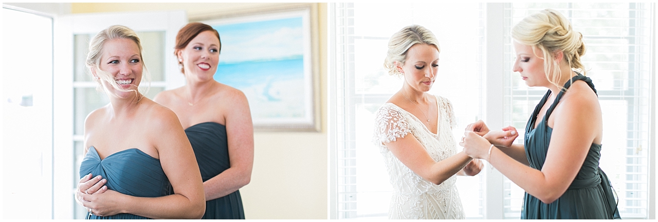 This is a photo of bridesmaids getting dressed in Bay Harbor, Michigan