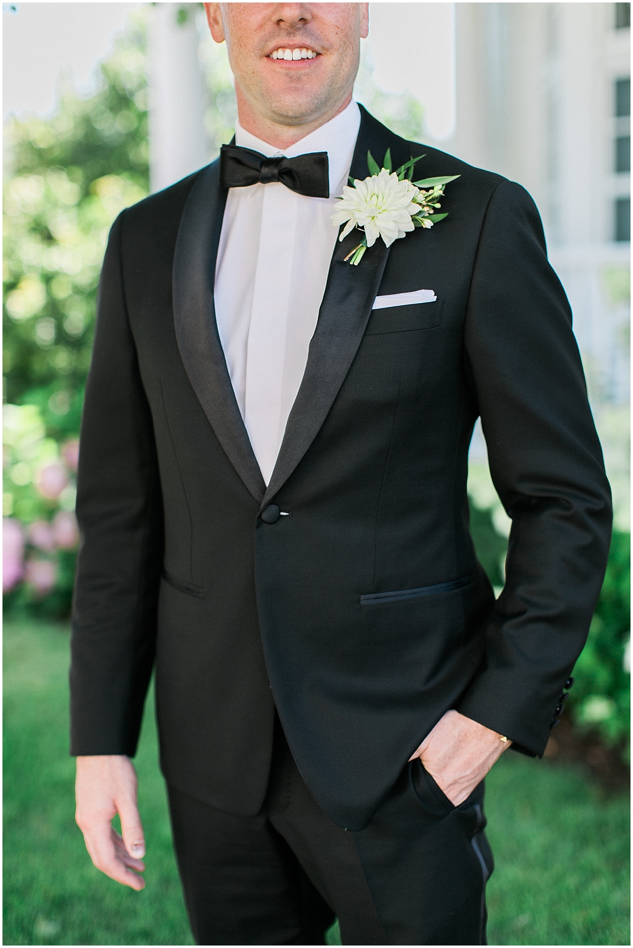 Portrait of the grooms boutonniere in Bay Harbor, Michigan
