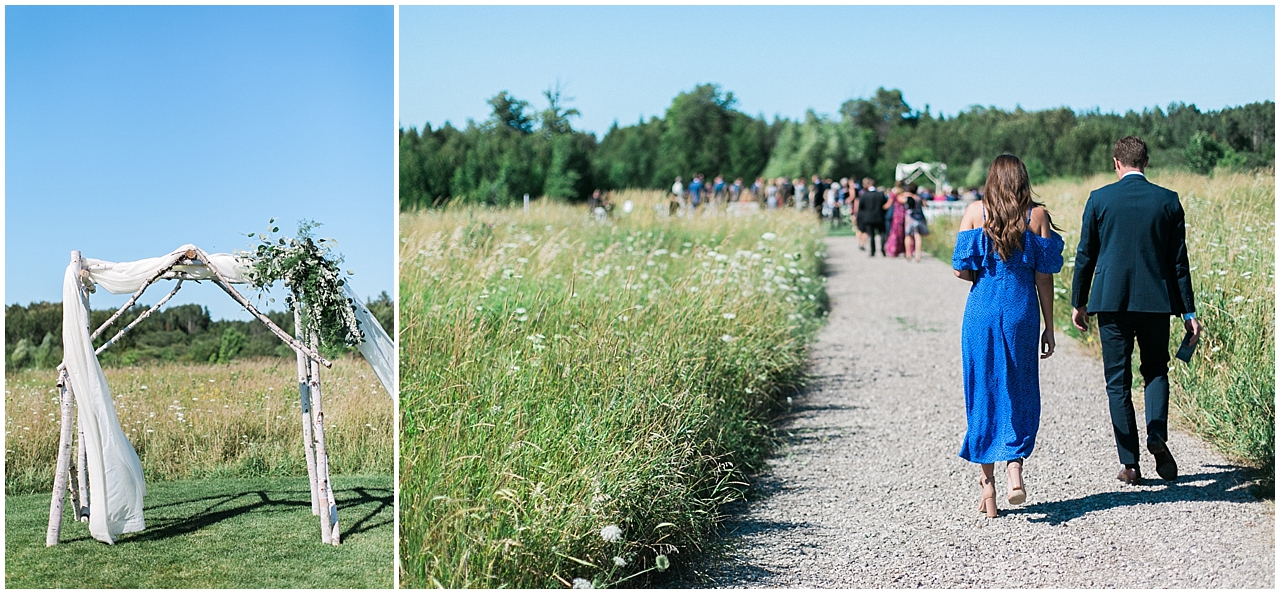 Guests walking to the ceremony at Shanahan's Barn in Charlevoix, Michigan
