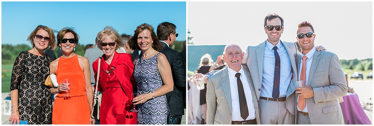 Wedding guests at the cocktail on the patio of Shanahan's Barn in Charlevoix, Michigan