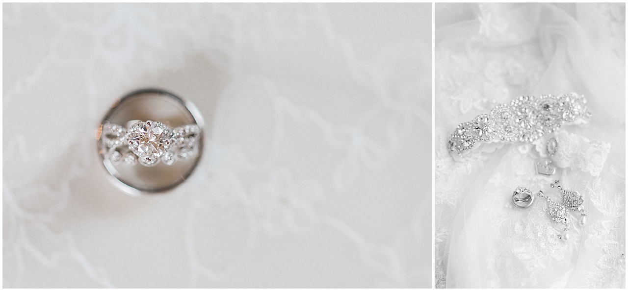 A wedding ring on white lace