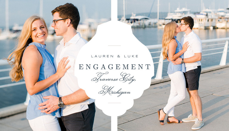 This is an engaged couple at a marina in Traverse City, Michigan