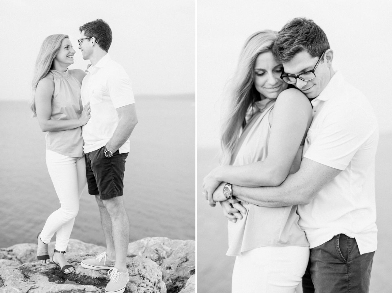 This is a couple taking engagement photos on a Bay