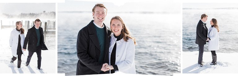 This is a couple taking engagement photos on Little Traverse Bay in Harbor Springs, Michigan