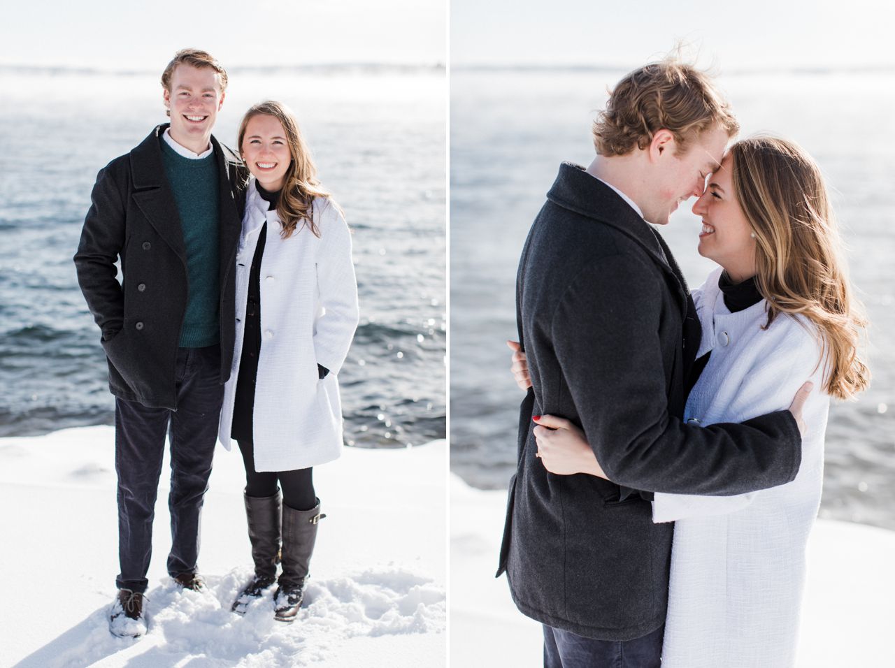 This is a couple taking photos by the lake in Harbor Springs, Michigan
