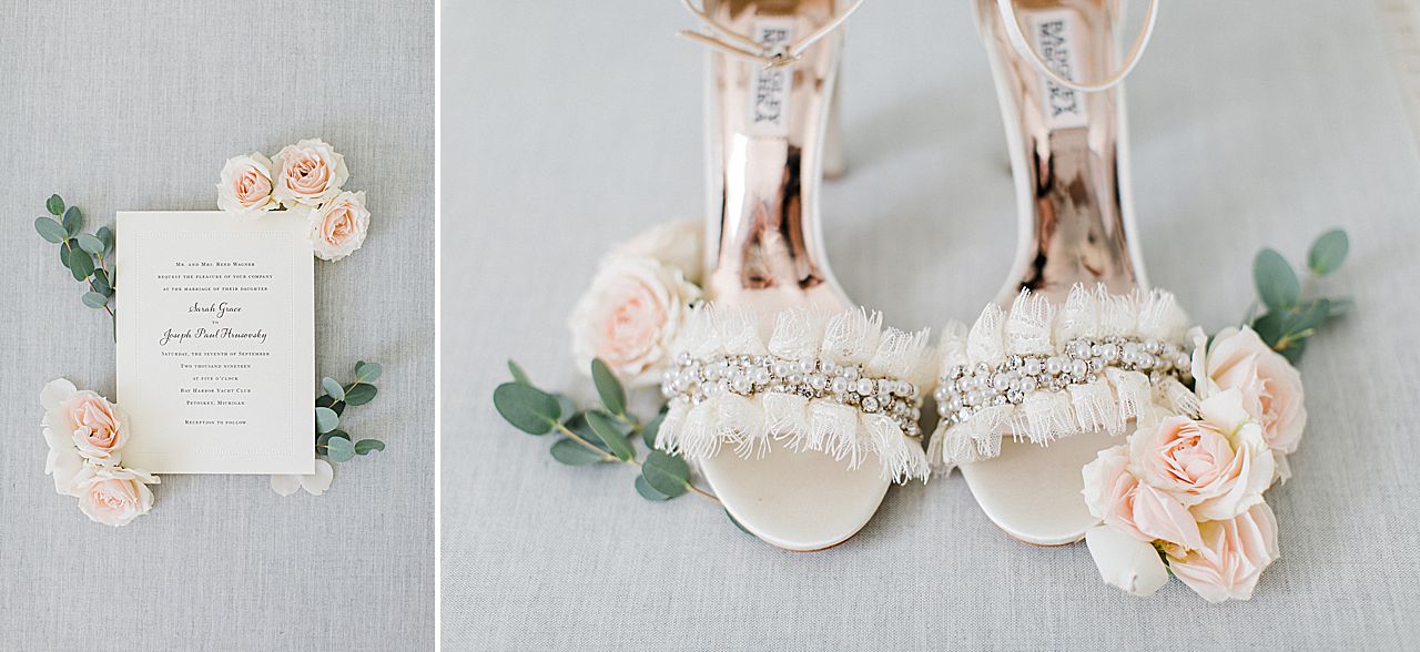 Wedding invitation and the bride's heels