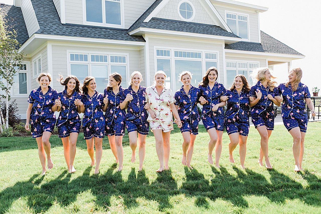 Bride and all her bridesmaids in their matching pajamas