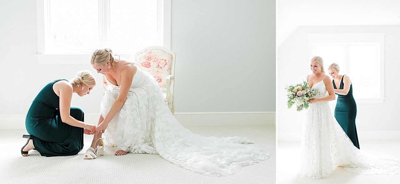 Bride getting dressed for her wedding in Michigan