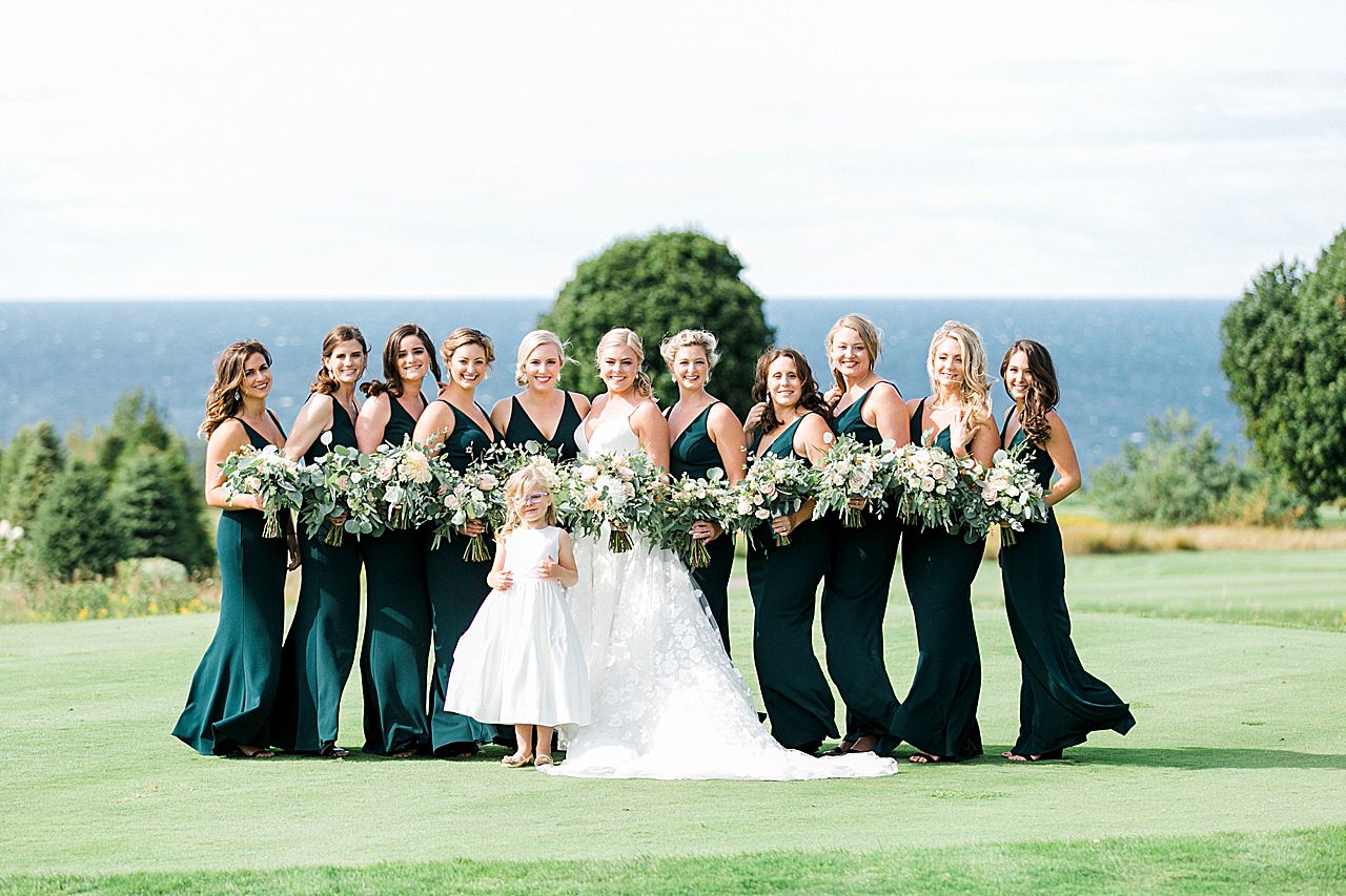 Bridal party portraits in front of Lake Michigan