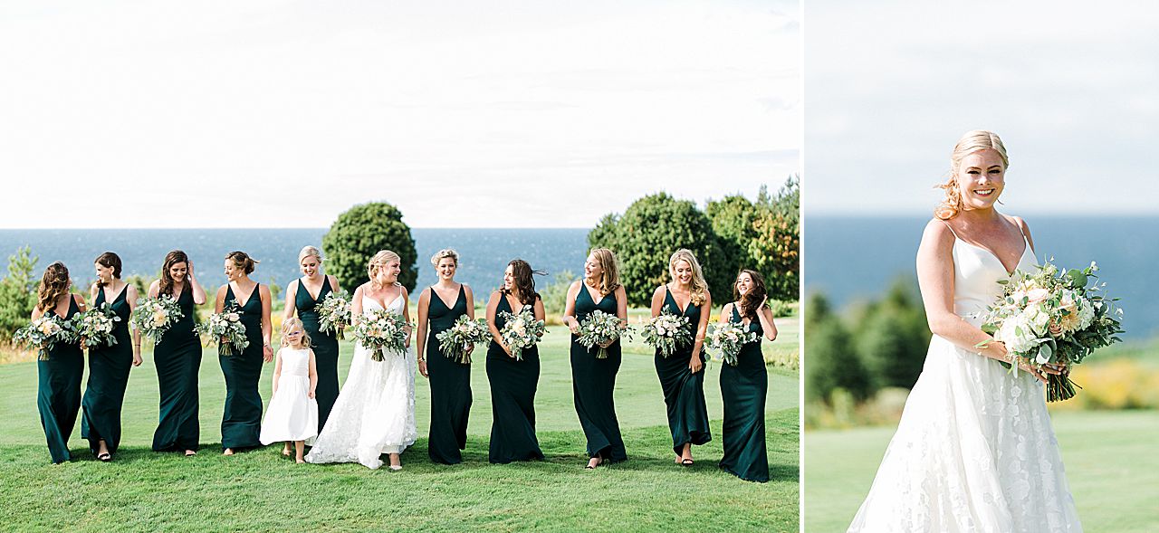 Bride with her bridesmaids in front of Lake Michigan