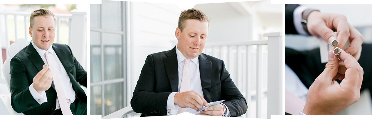 Groom opening a wedding gift from his soon to be wife