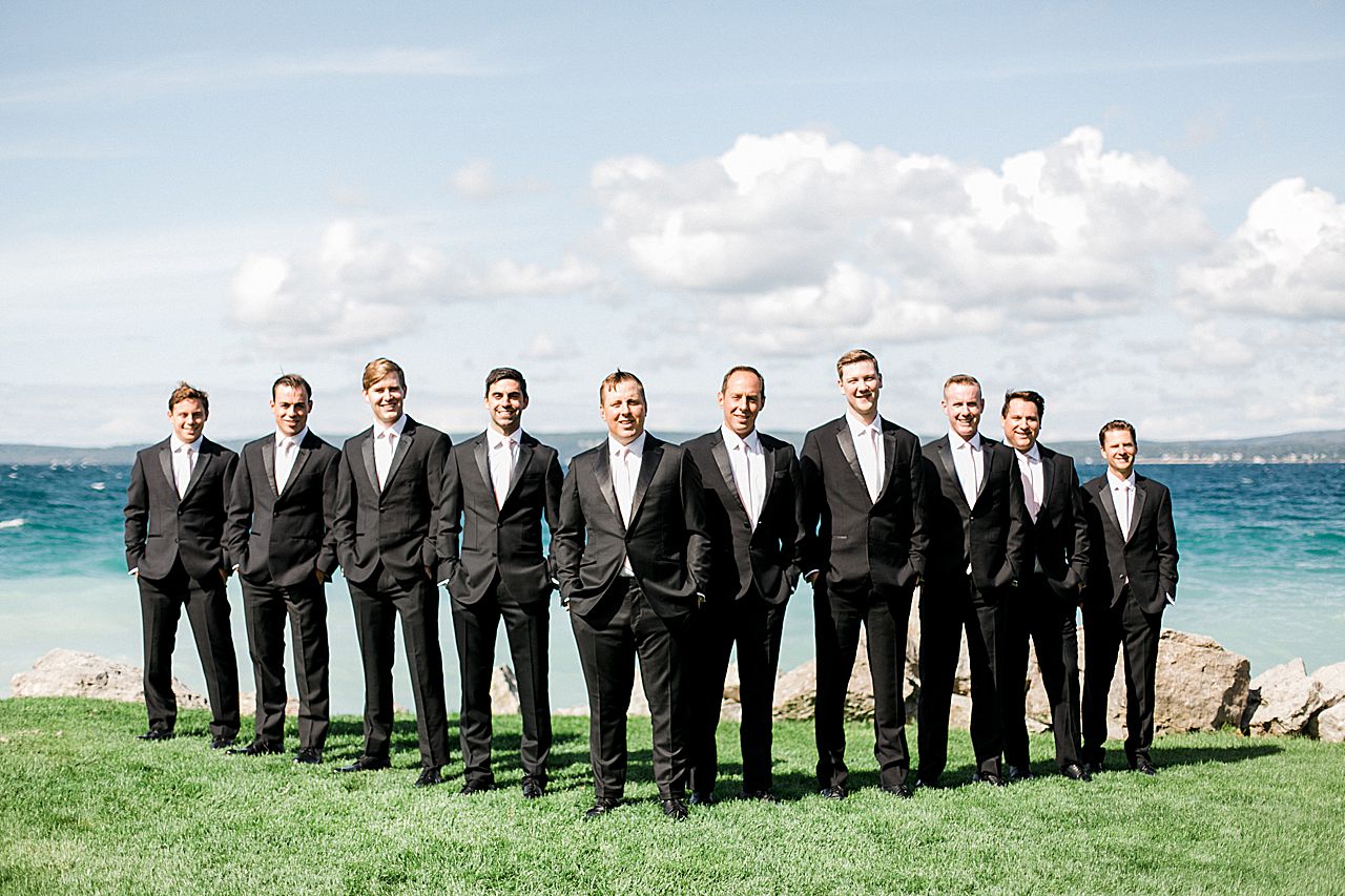 Groomsmen and groom in Bay Harbor, Michigan