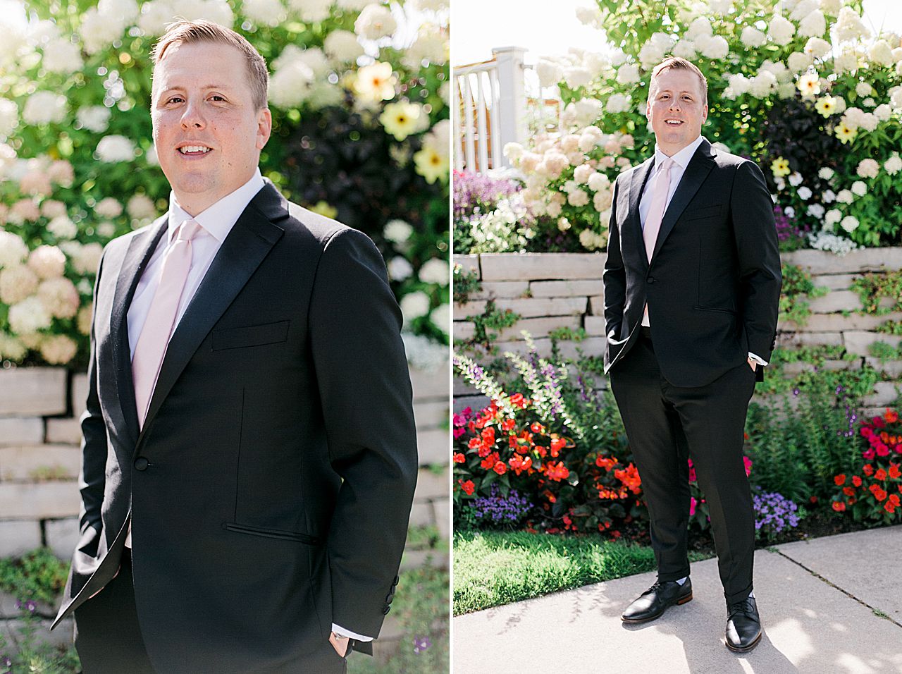 Groom portraits in a garden in Northern Michigan