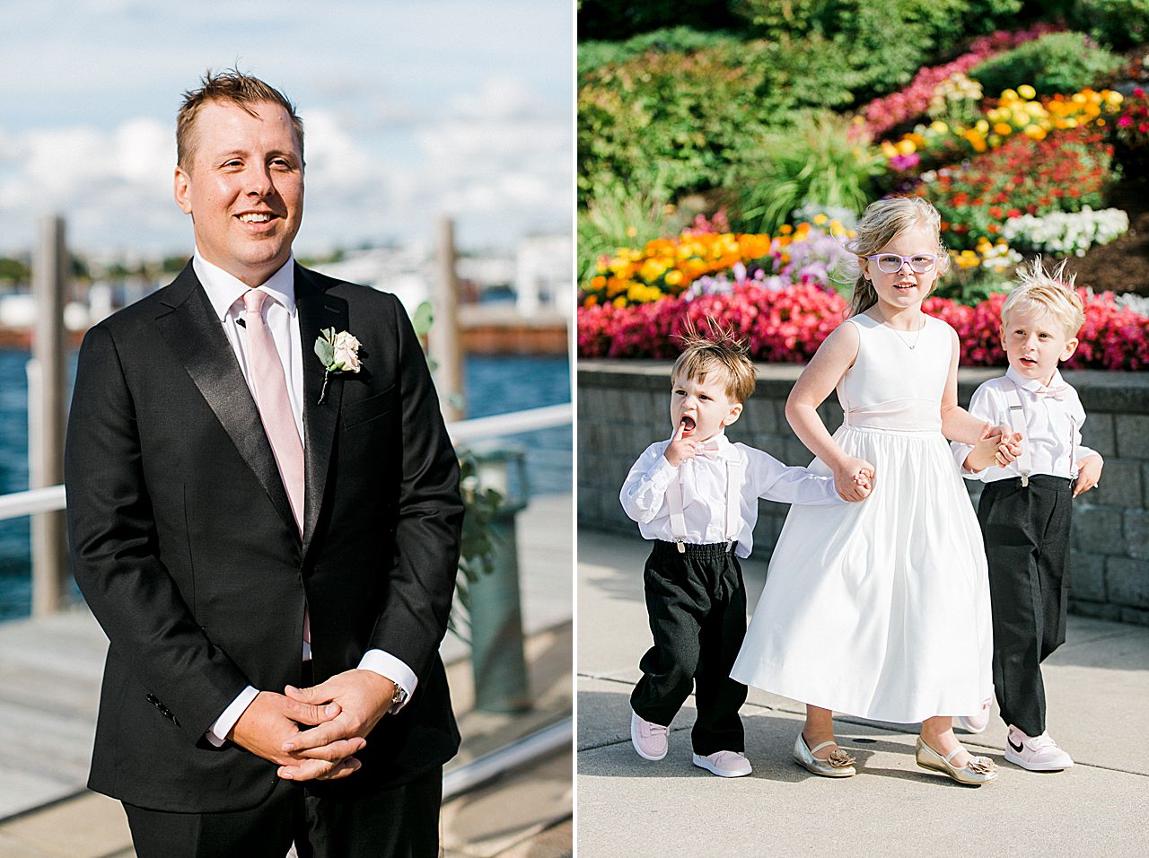 Young kids walking down the aisle at a wedding