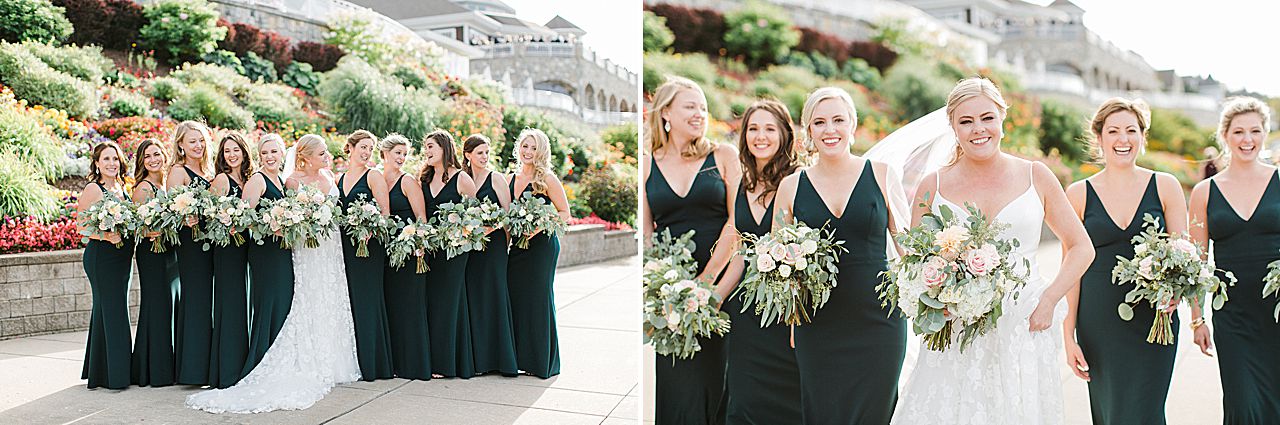 Bridesmaids with newly married bride