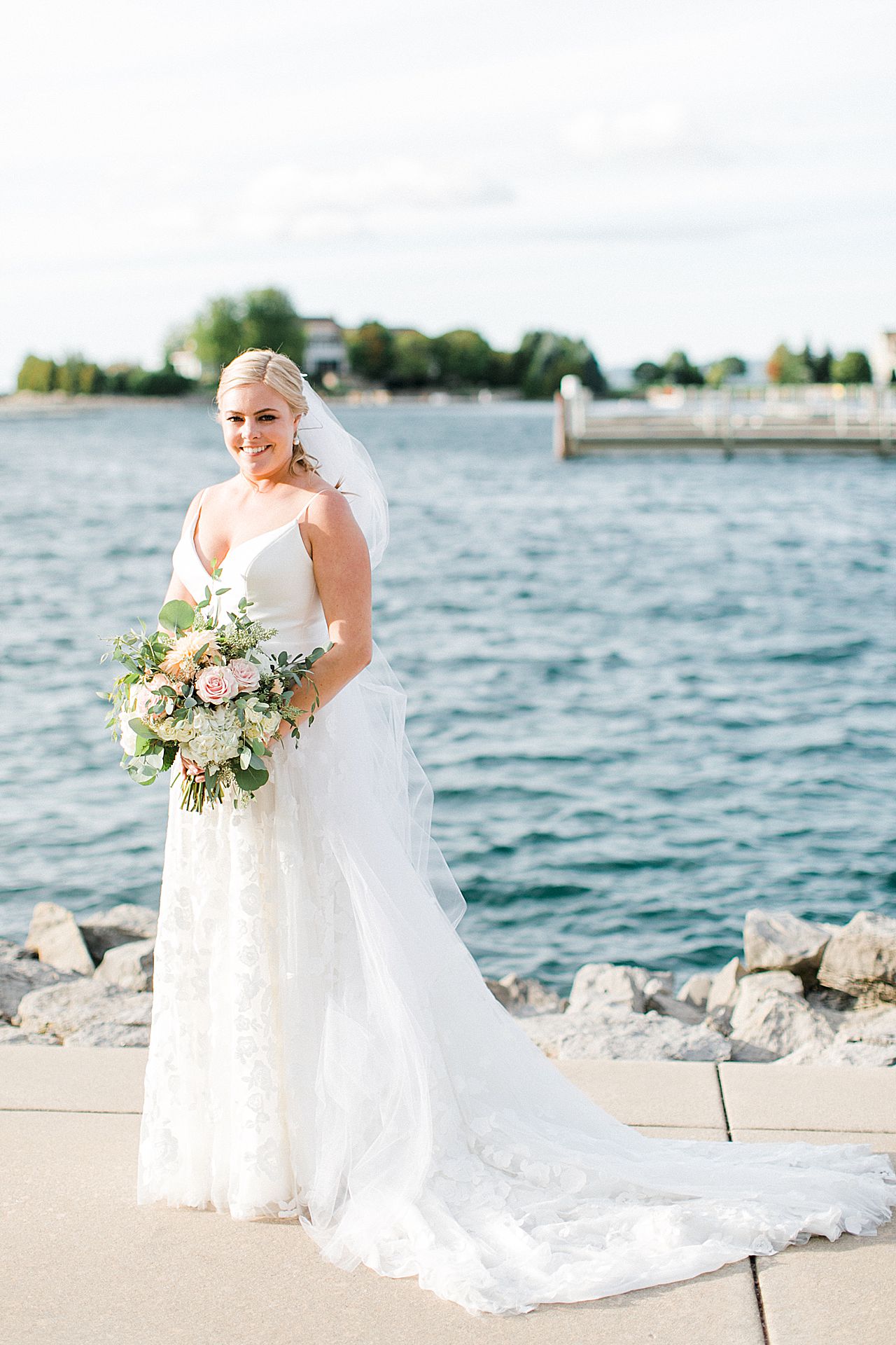 Sunset bridal portraits near the water