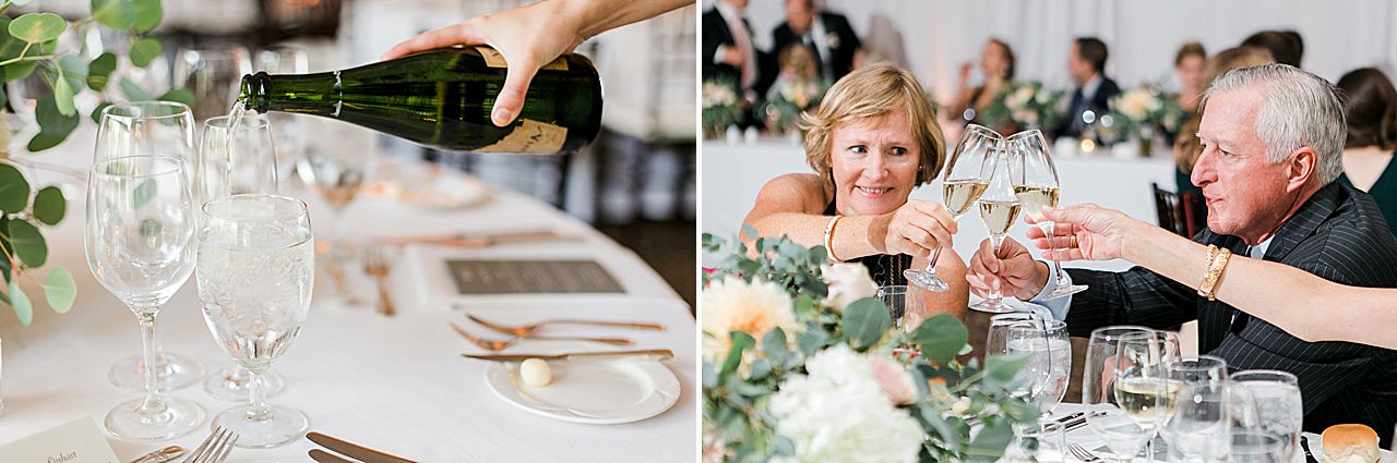 Wedding guests cheersing at the reception