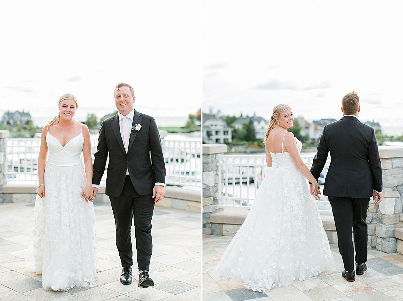 Bride and groom walking together