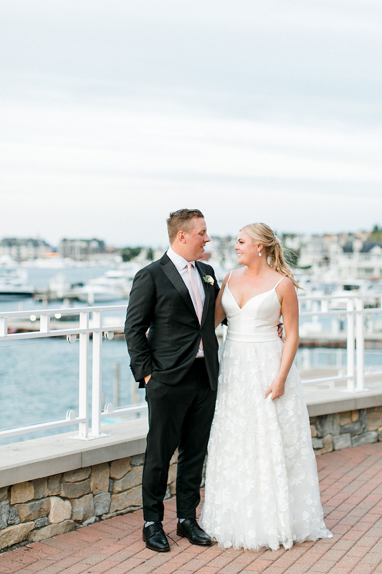 Bride and groom portraits with an amazing view of the harbor