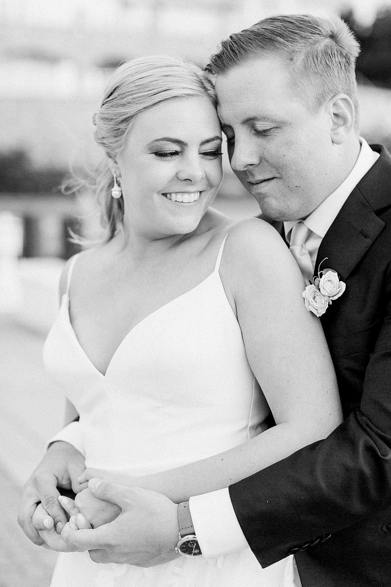 Black and white bride and groom portrait