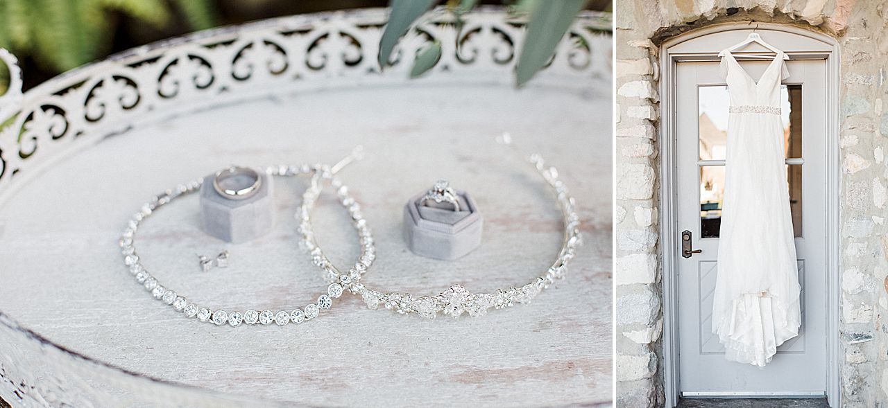 This is a white bridal dress and bridal jewelry