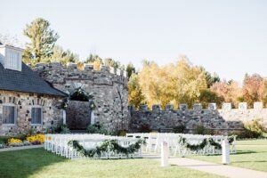 This is a ceremony set up at the Knight's Courtyard in Castle Farms