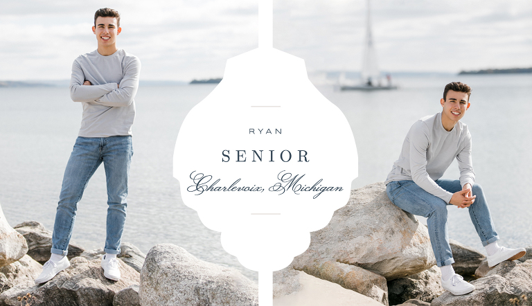 Senior on the shores of Round Lake in Charlevoix, Michigan
