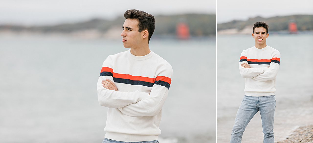 Senior posing on a beach in Northern Michigan