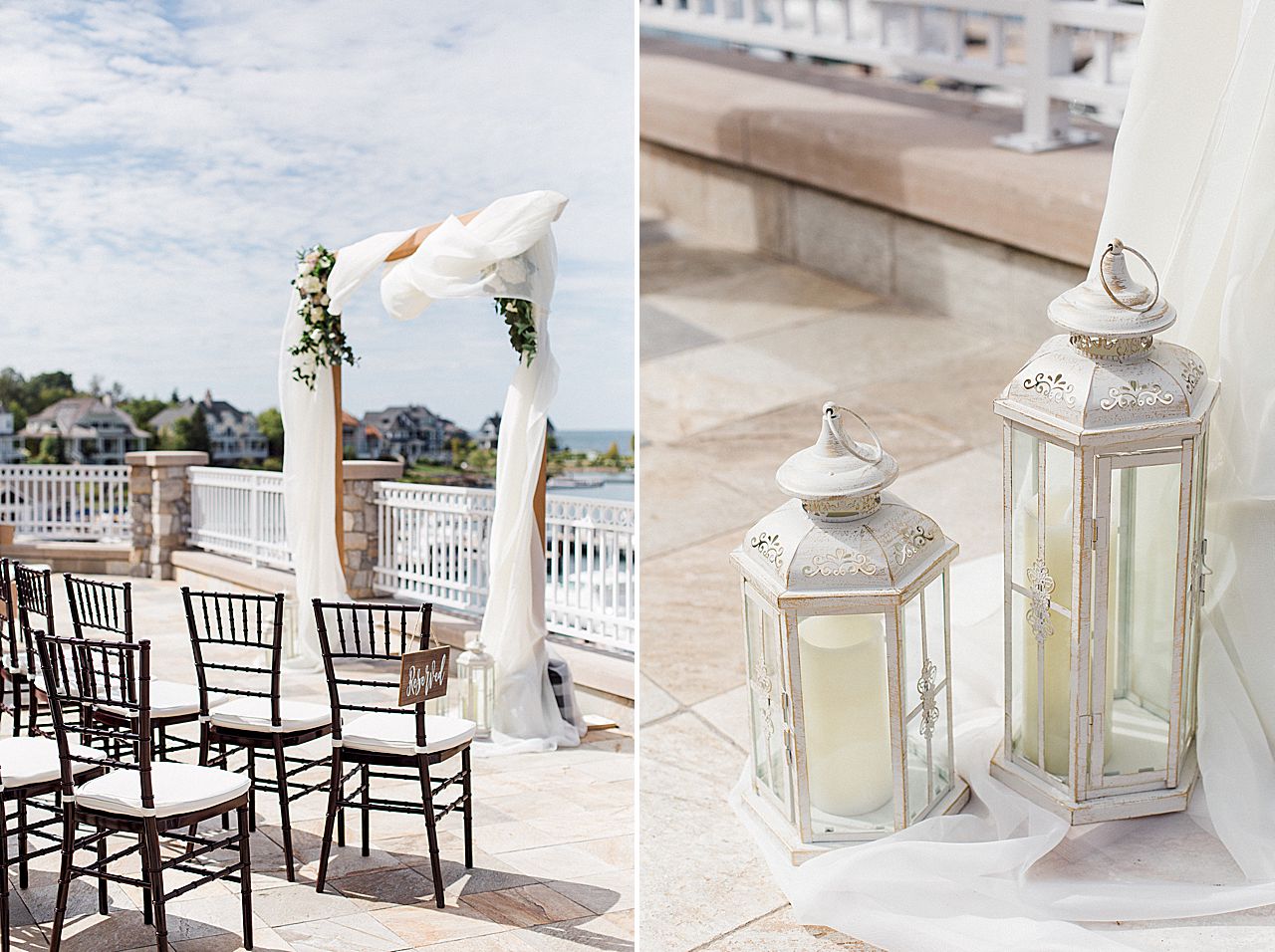 Ceremony details on the balcony of the Bay Harbor Yacht Club in Northern Michigan